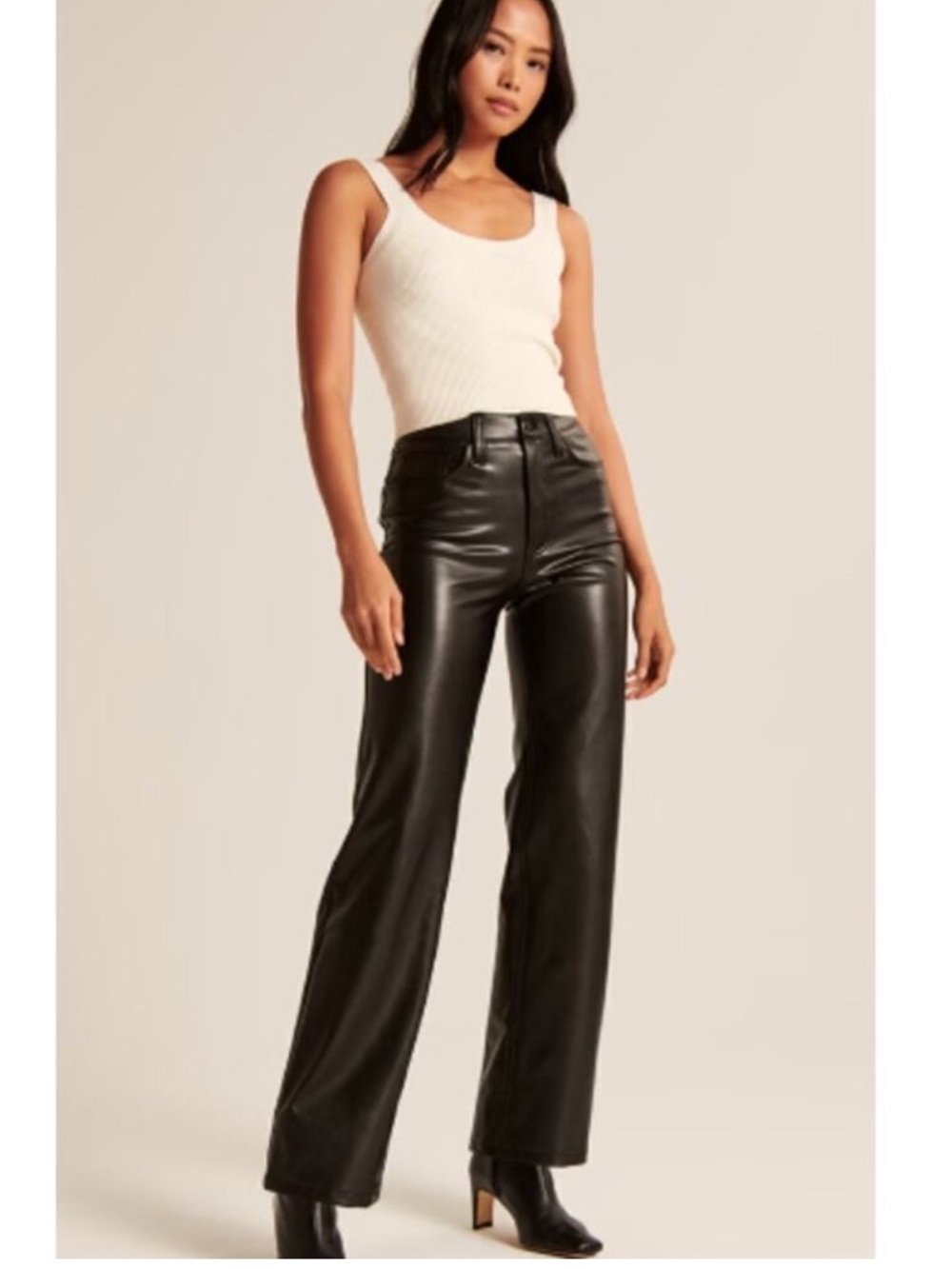Abercrombie & Fitch 90s Straight Ultra High Rise Vegan Leather Pants Black